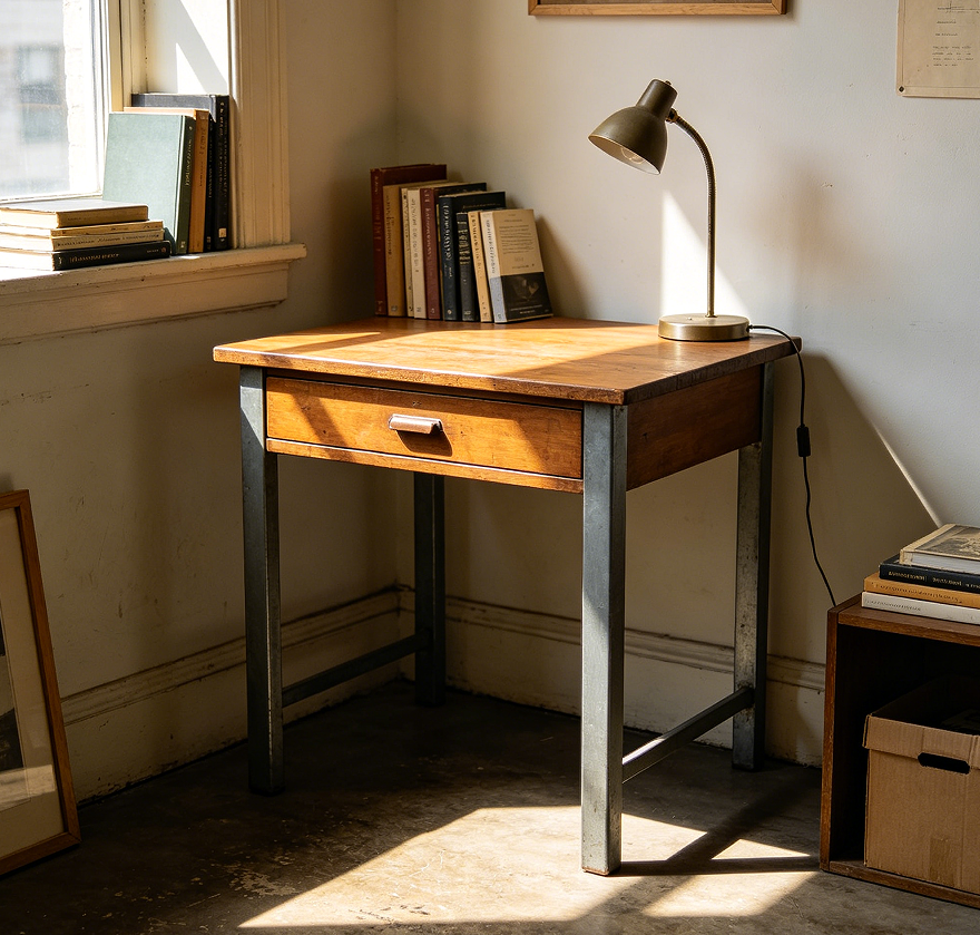 Small Writing Desk with One Drawer and Sturdy Metal Legs